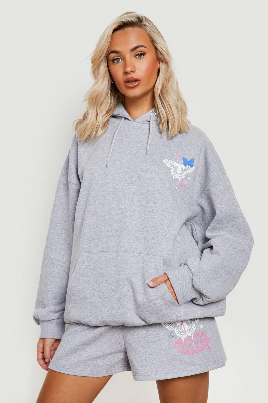 Ash grey Graffiti Butterfly Hoodie Short Tracksuit image number 1