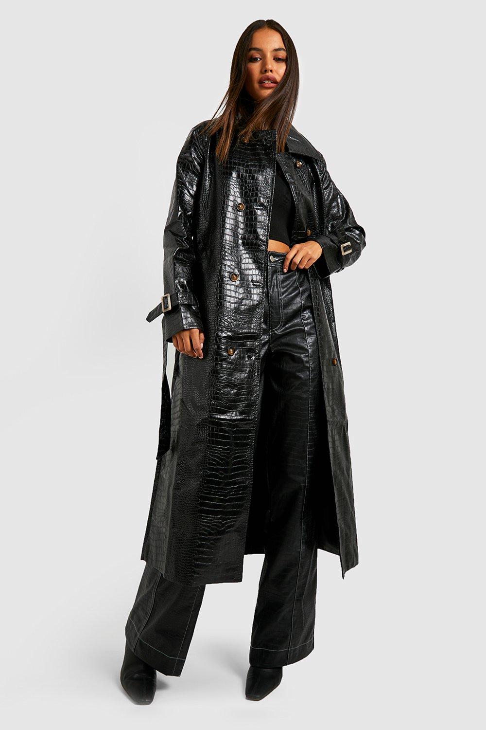 Faux Leather Longline Trench Coat boohoo