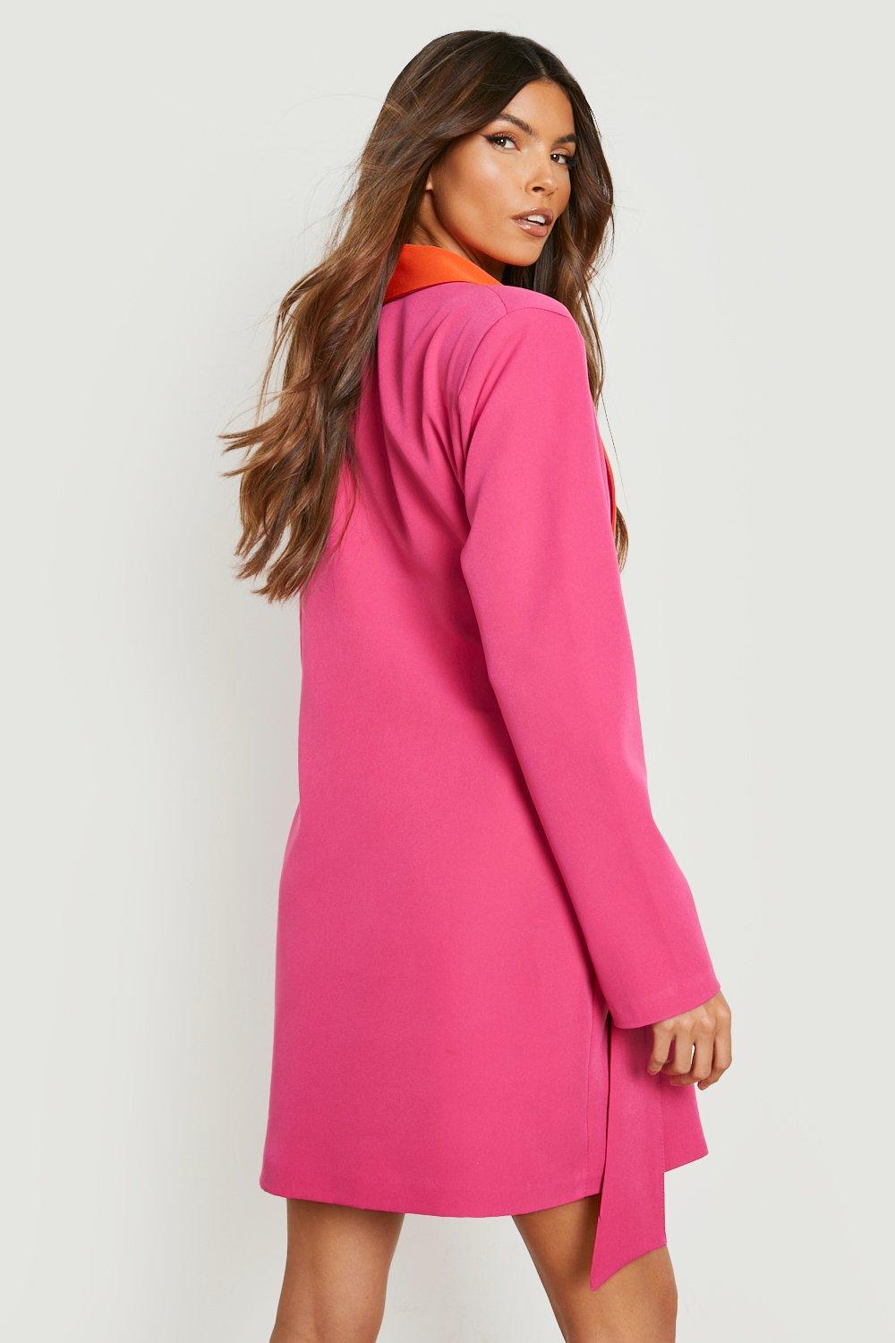 Colour Block Belted Wrap Blazer Dress