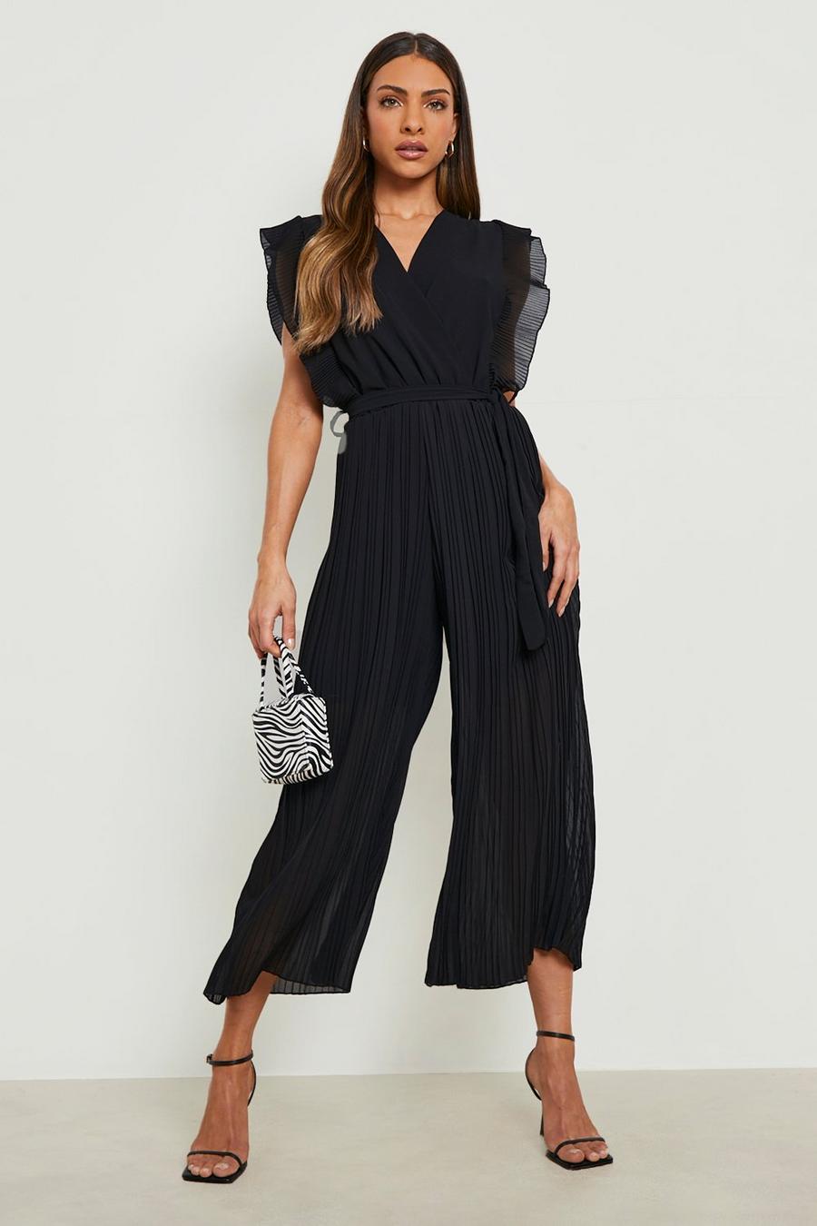 Black Geplooide Jumpsuit Met Geplooide Mouwen En Ceintuur image number 1