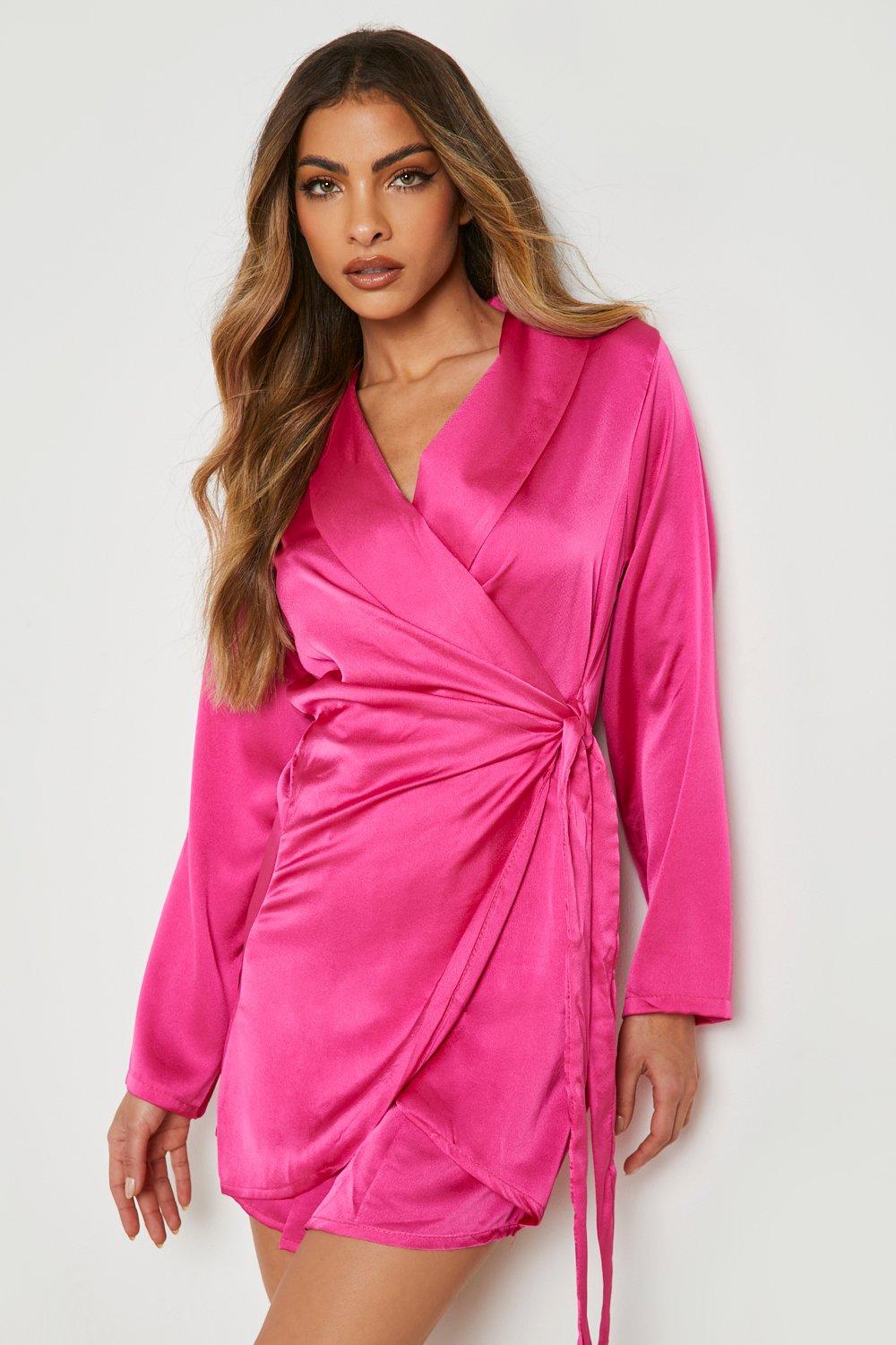 Boohoo pink satin on sale dress