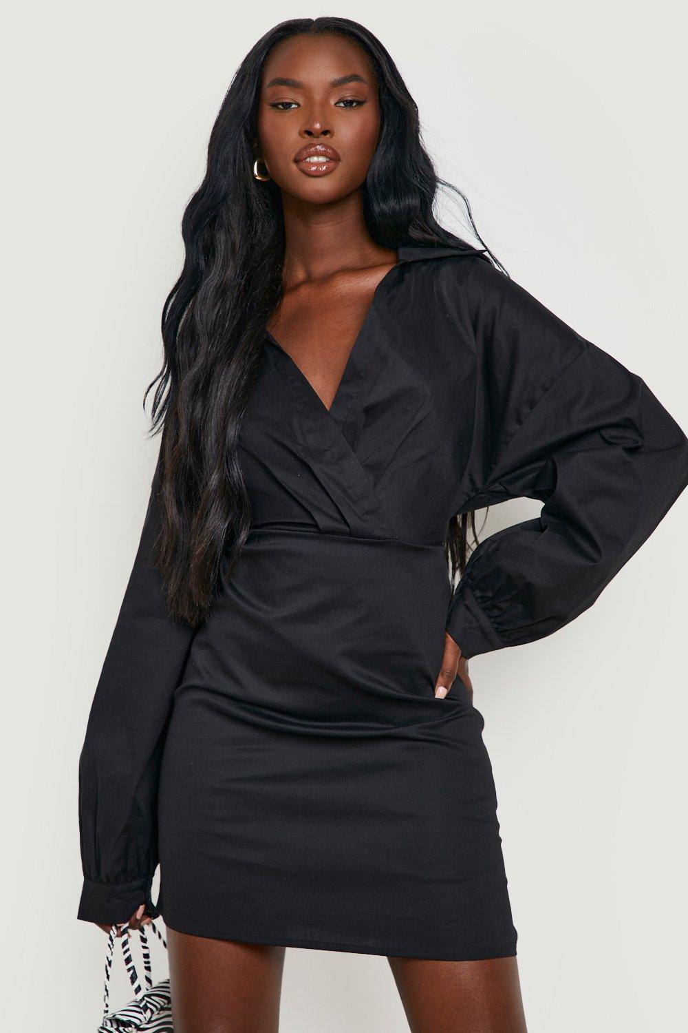 Cotton Poplin Cross Front Shirt Dress | boohoo
