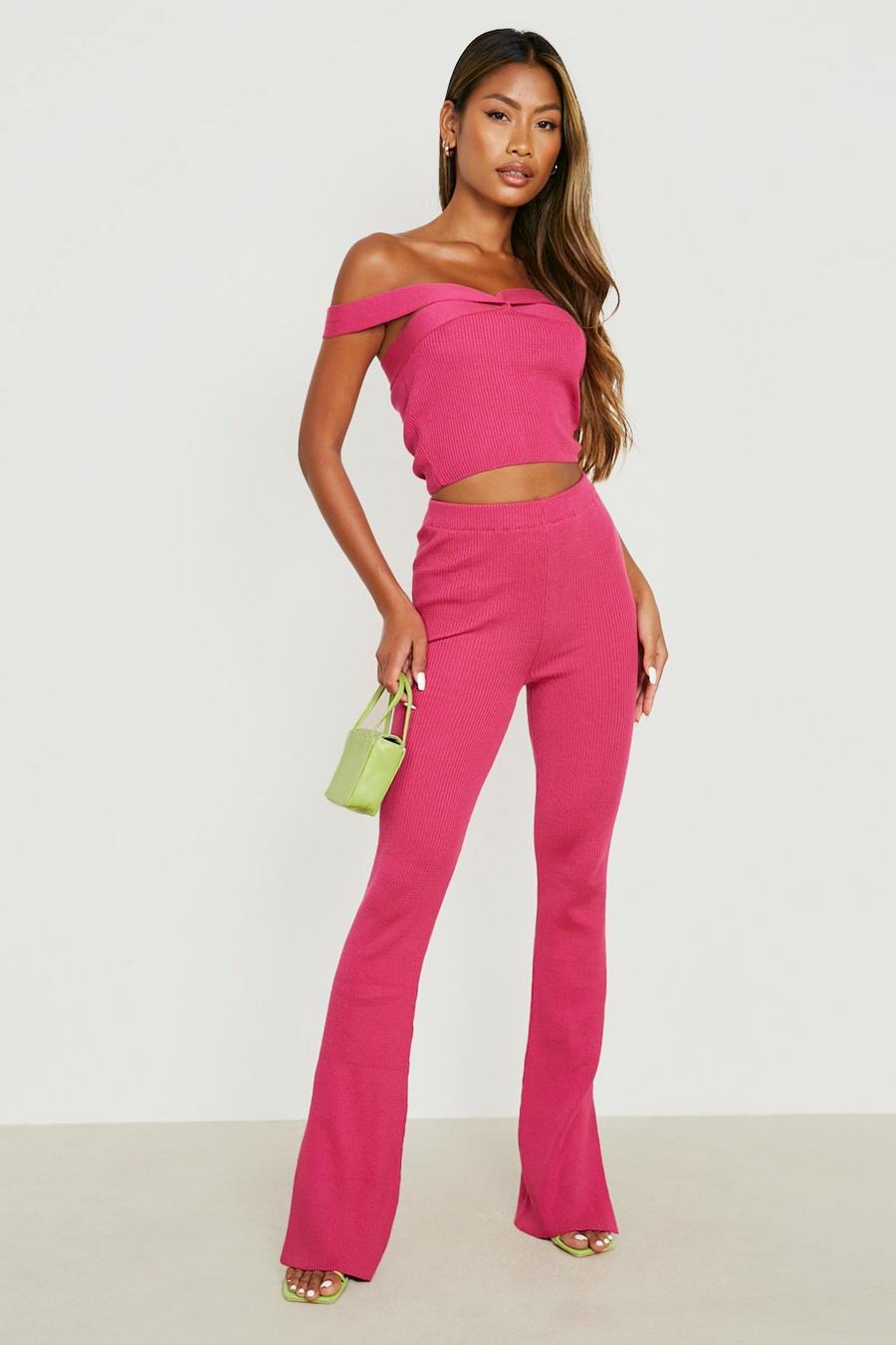 Ensemble côtelé avec crop top et pantalon fendu, Hot pink image number 1