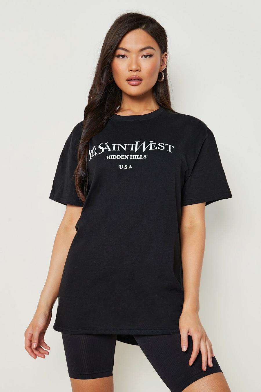 Oversize T-Shirt mit Ye Saint West Print, Black image number 1