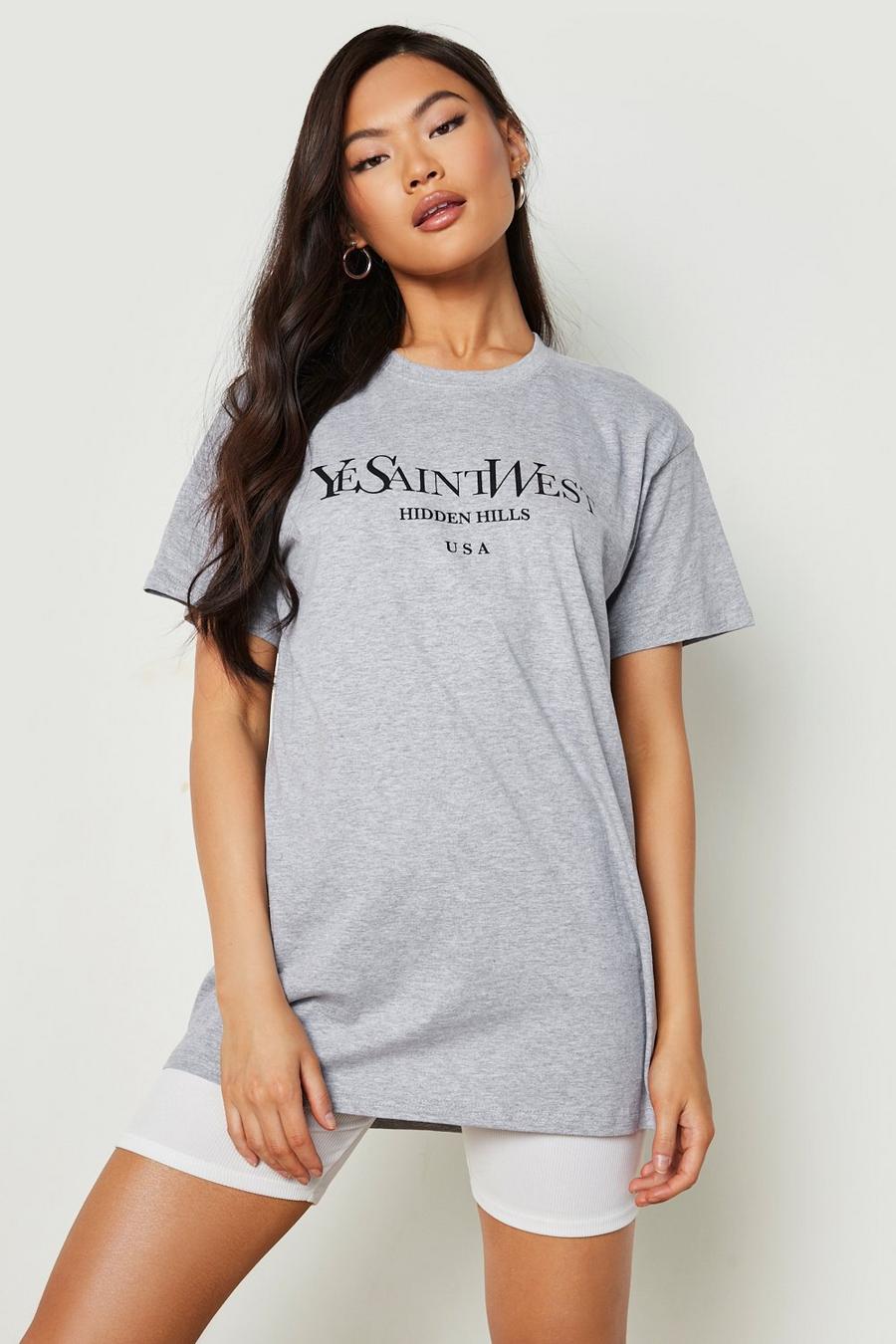 Oversize T-Shirt mit Ye Saint West Print, Grey image number 1