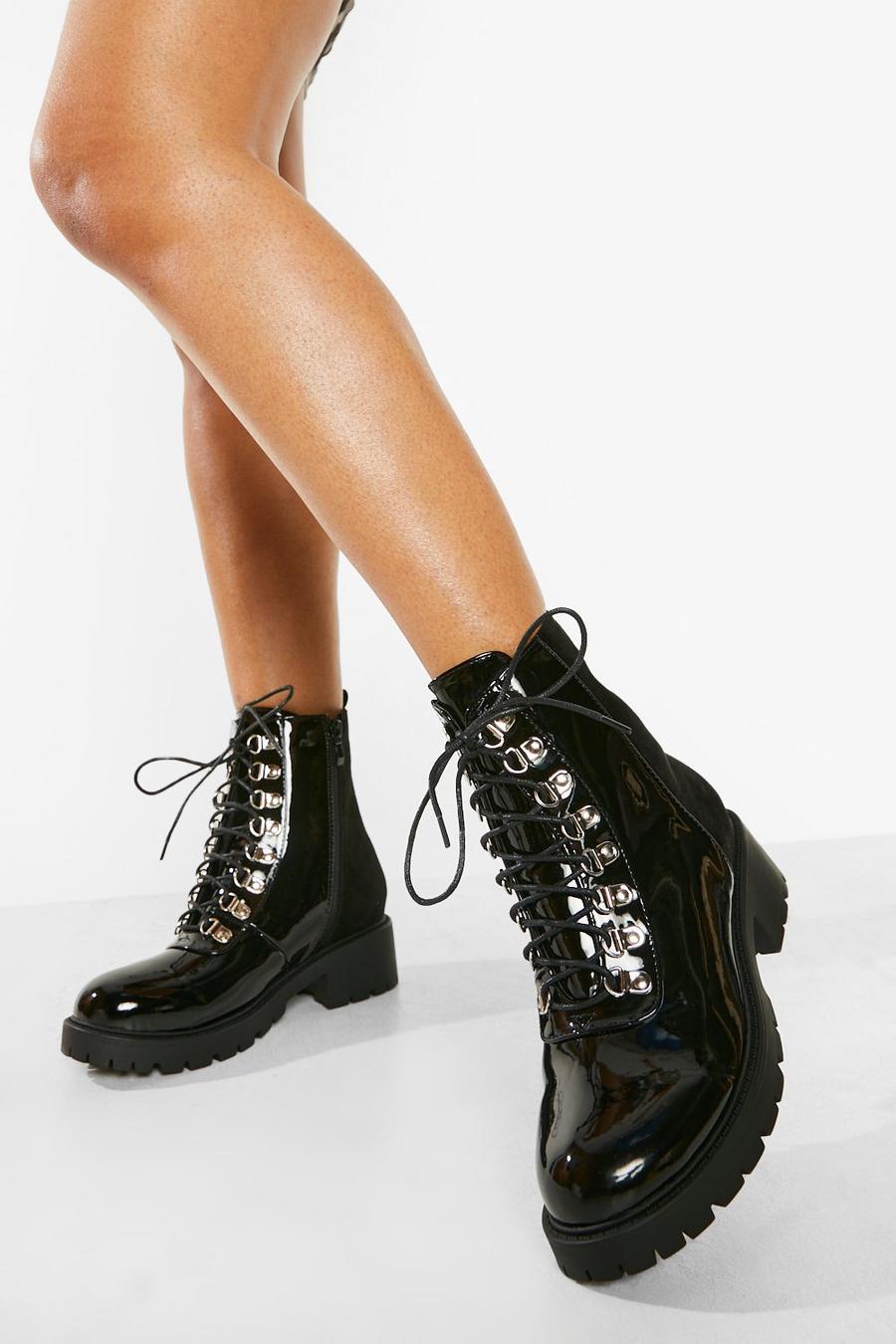 Black Wide Width Immy Panel Combat Boots image number 1