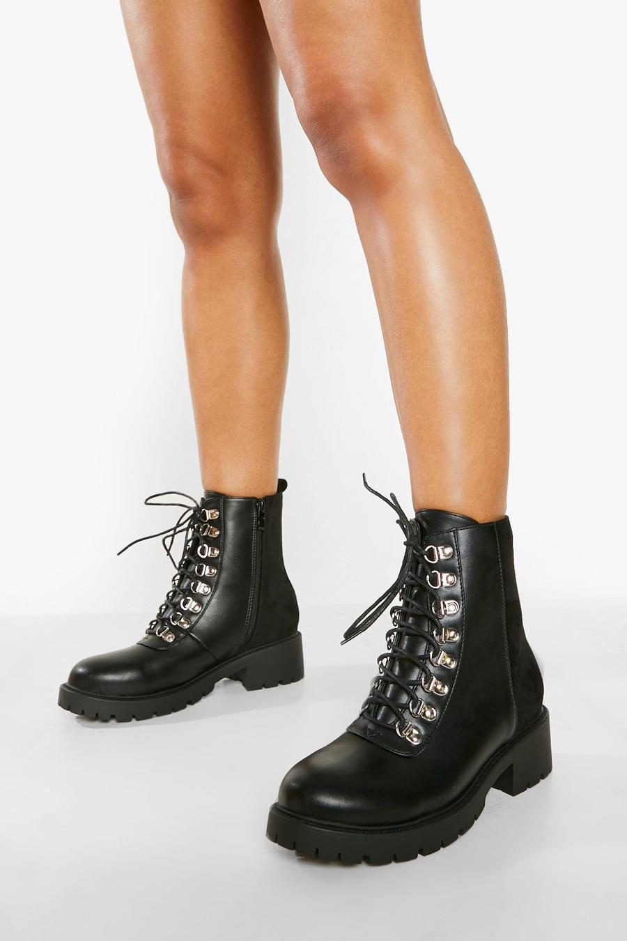 Black Wide Width Immy Panel Combat Boots image number 1