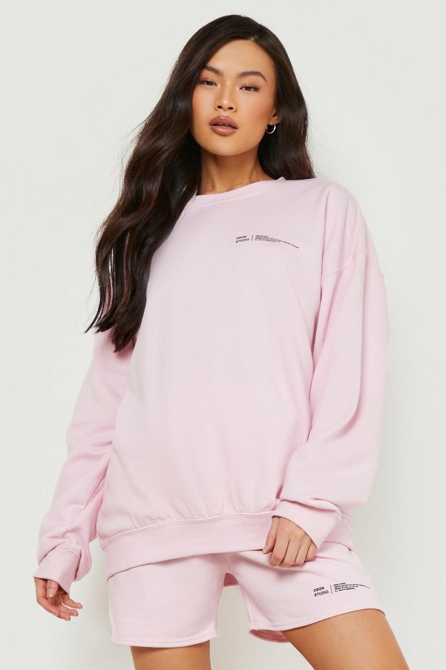 Light pink Text Print Sweater Short Tracksuit  image number 1