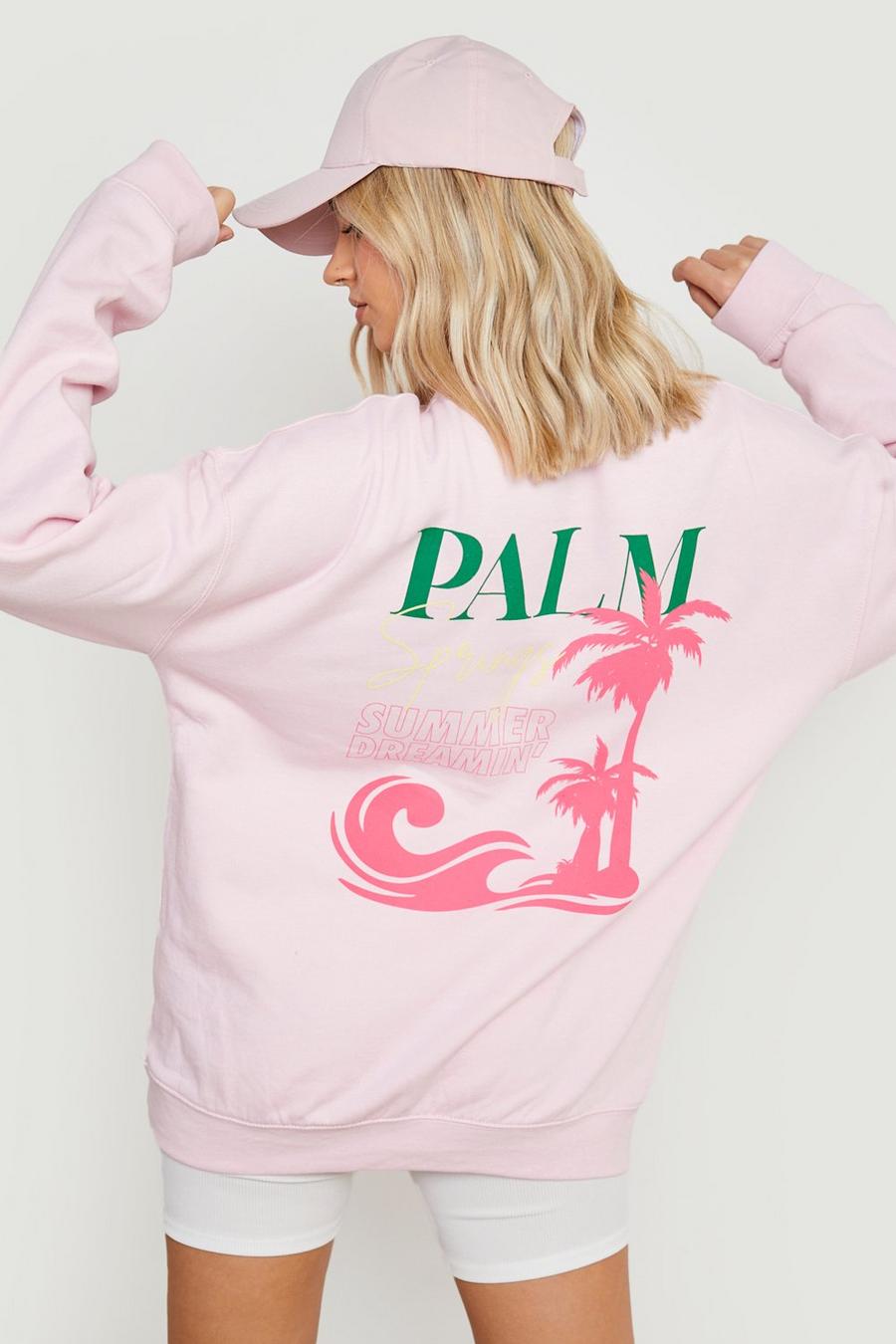 Sudadera oversize con estampado de Palm Springs en la espalda, Light pink rosa