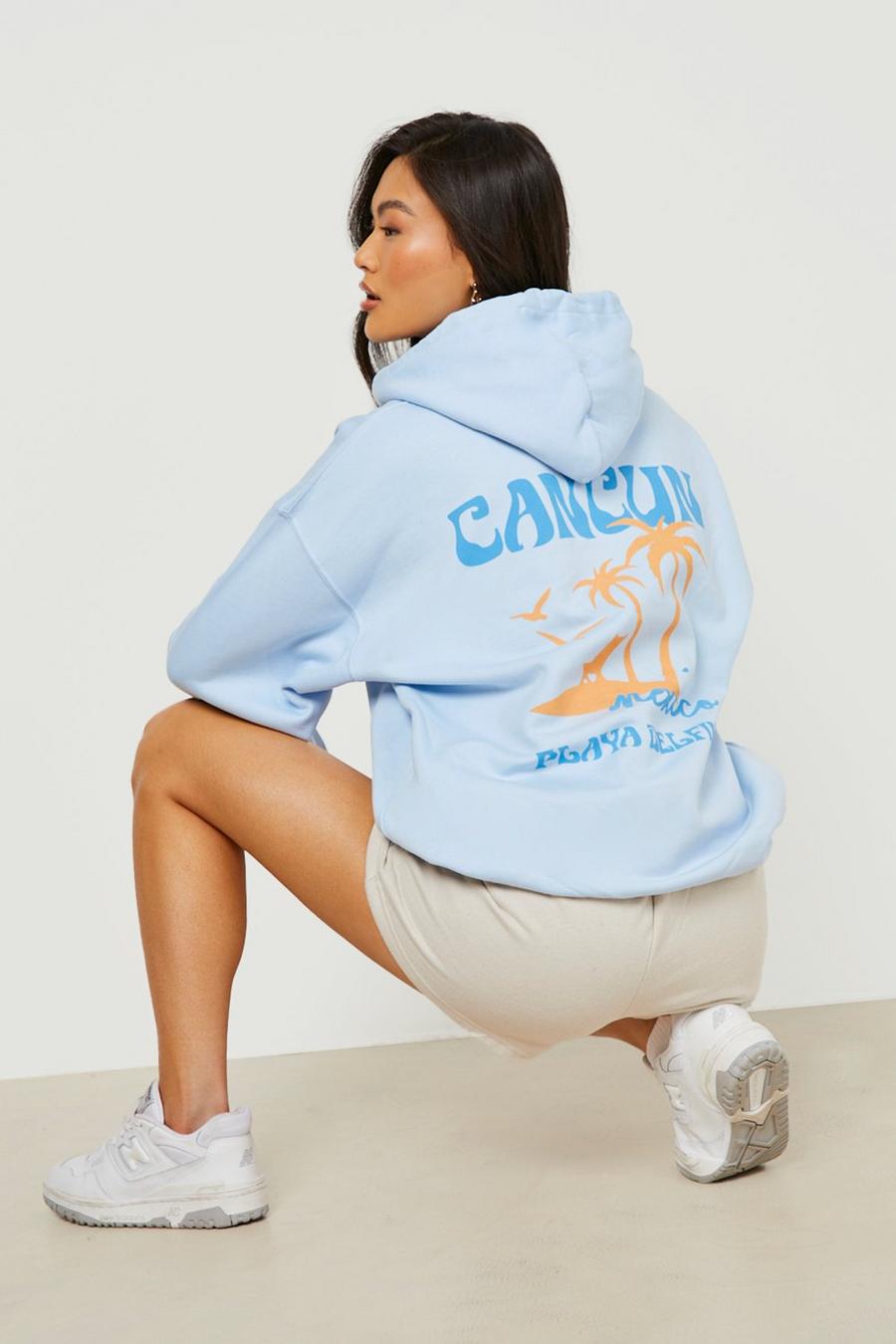 Light blue Cancun Back Print Oversized Hoodie image number 1