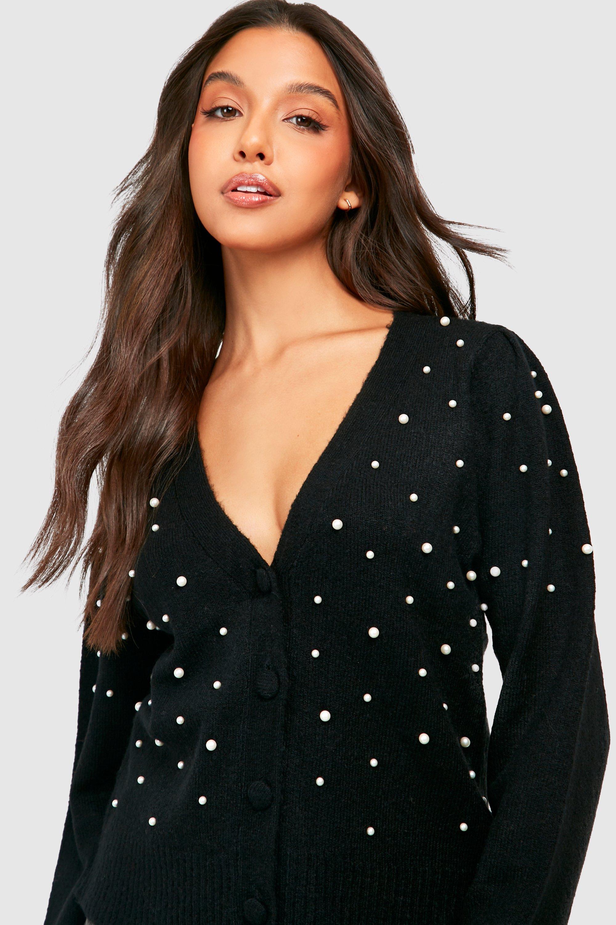 Soft Knit Pearl Embellished Cropped Cardigan