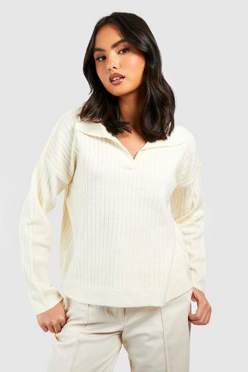 Soft Knit Ribbed Collar Sweater cream