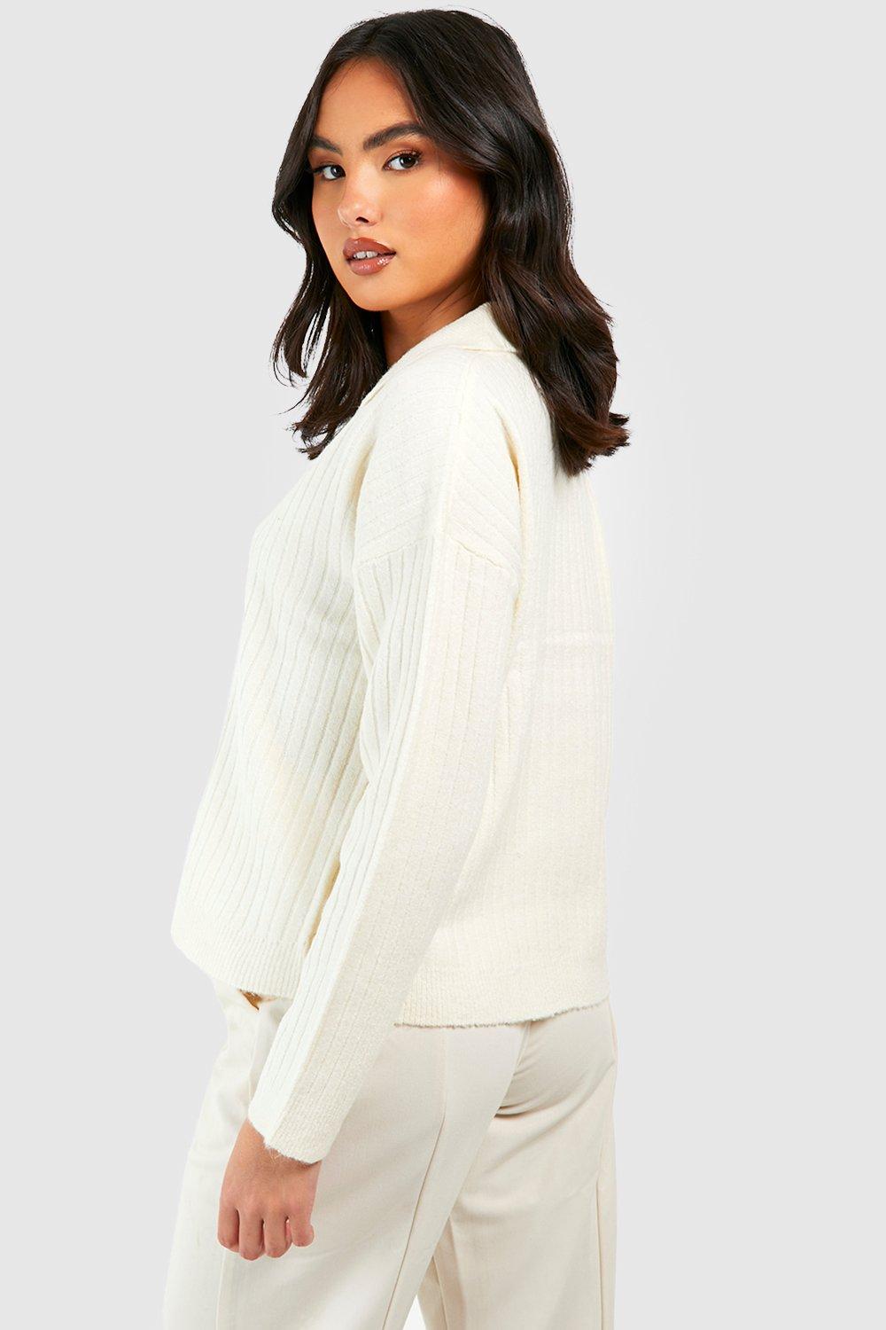 Rib-Knit Collared Sweater