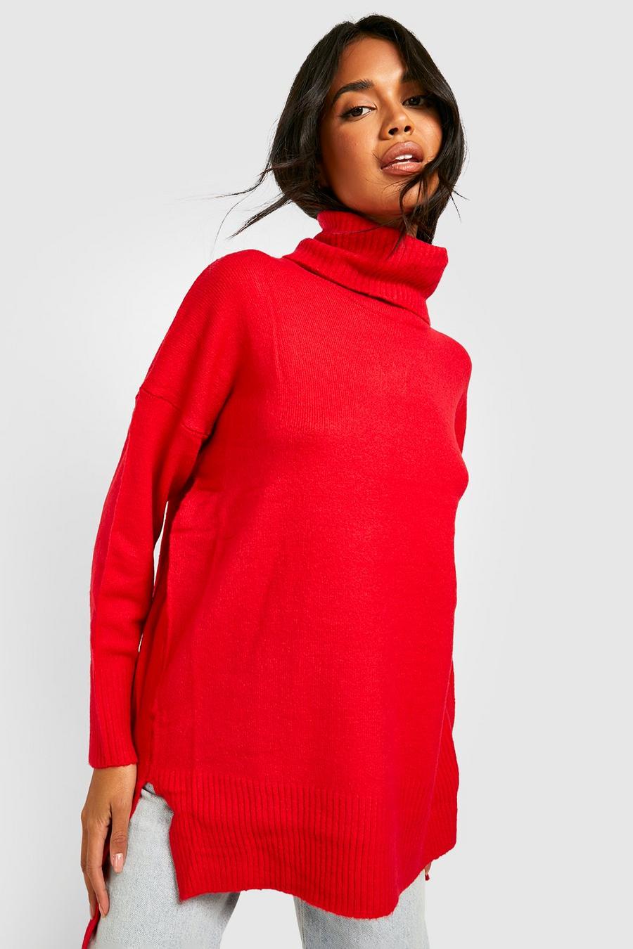 Red Oversized Turtleneck Sweater image number 1