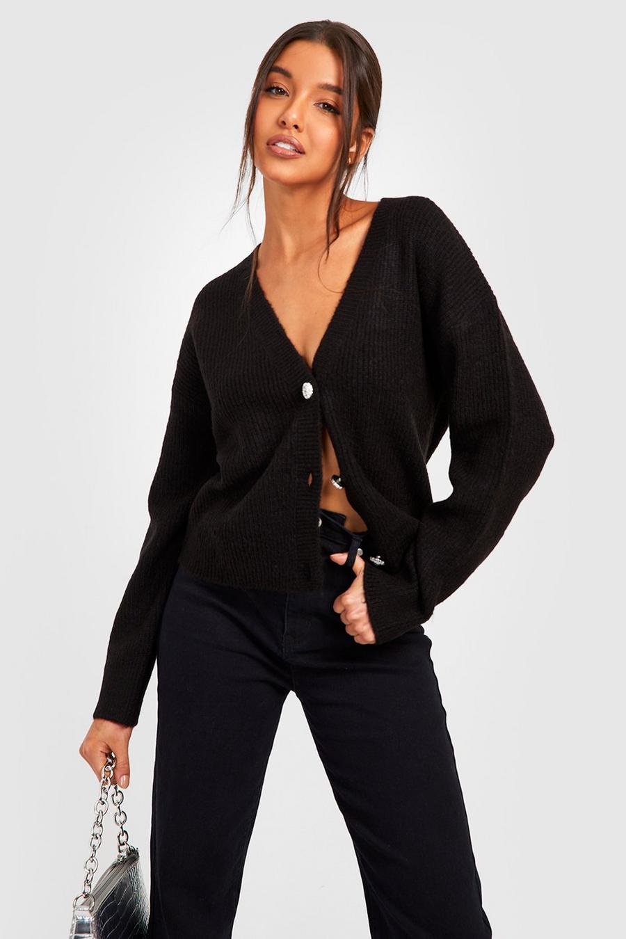 Black Soft Knit Slouchy Cardigan image number 1