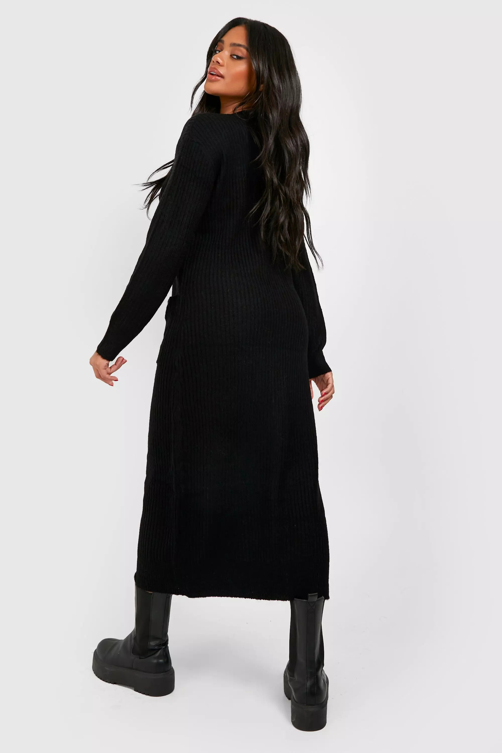 Black Soft Knit Button Through Midi Knitted Dress alternative image