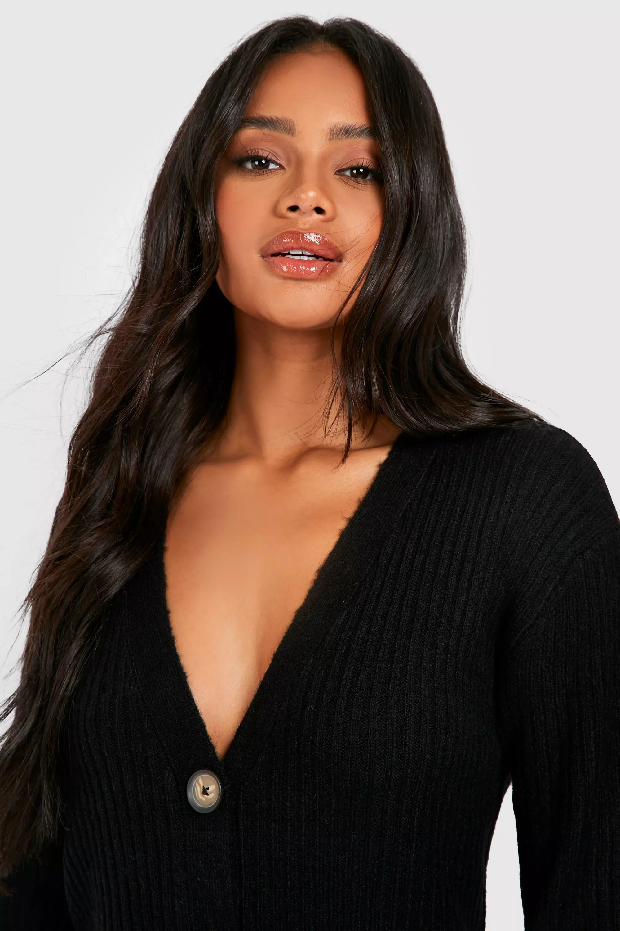 Black Soft Knit Button Through Midi Knitted Dress alternative image