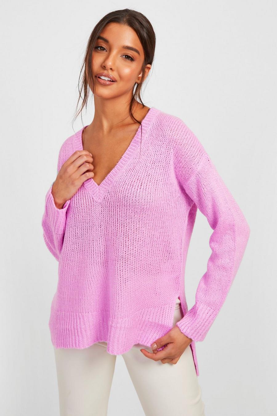 Pink Bright V Neck Sweater image number 1