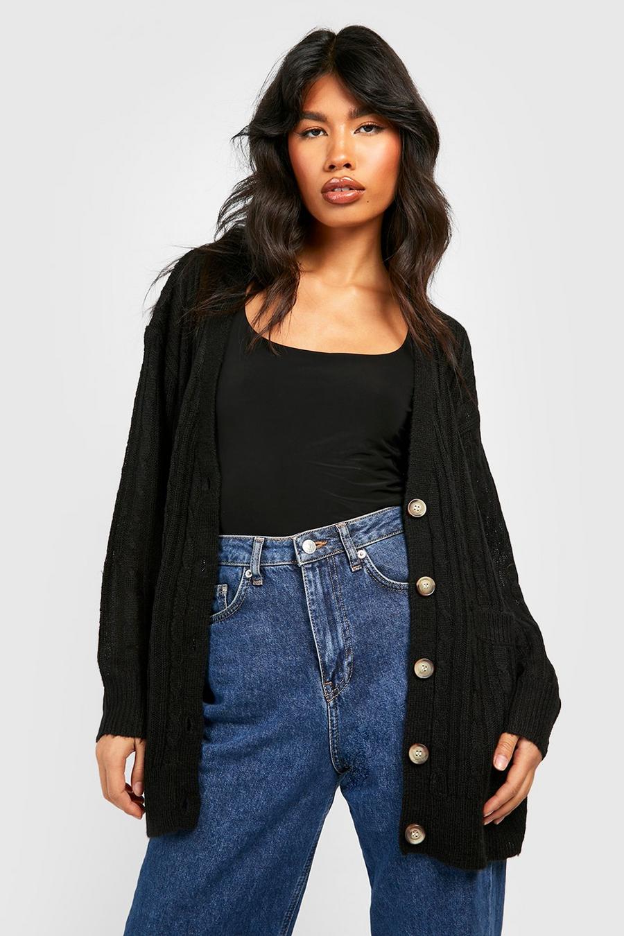 Black Slouchy Cable Cardigan image number 1