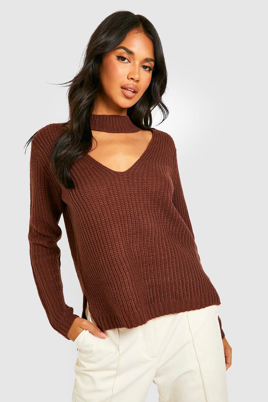 Chocolate brown Choker Detail Sweater