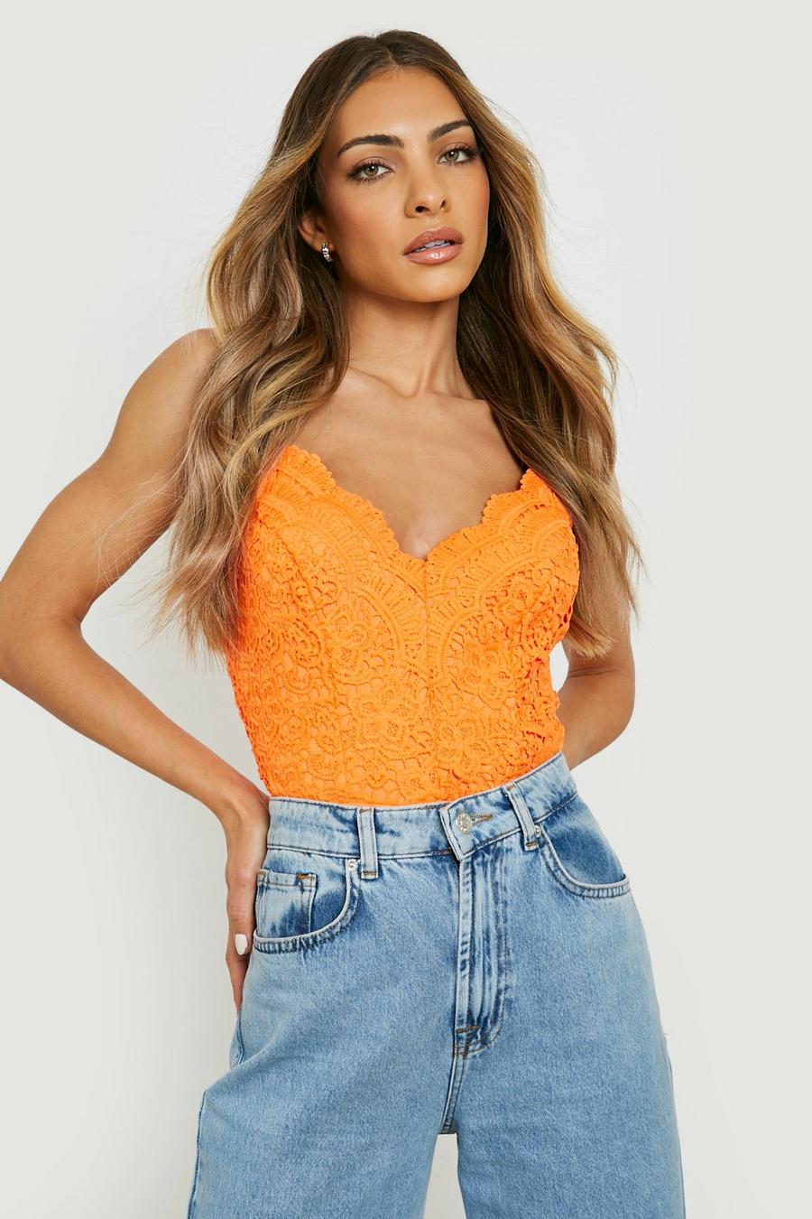 Orange Lace Bodysuit image number 1