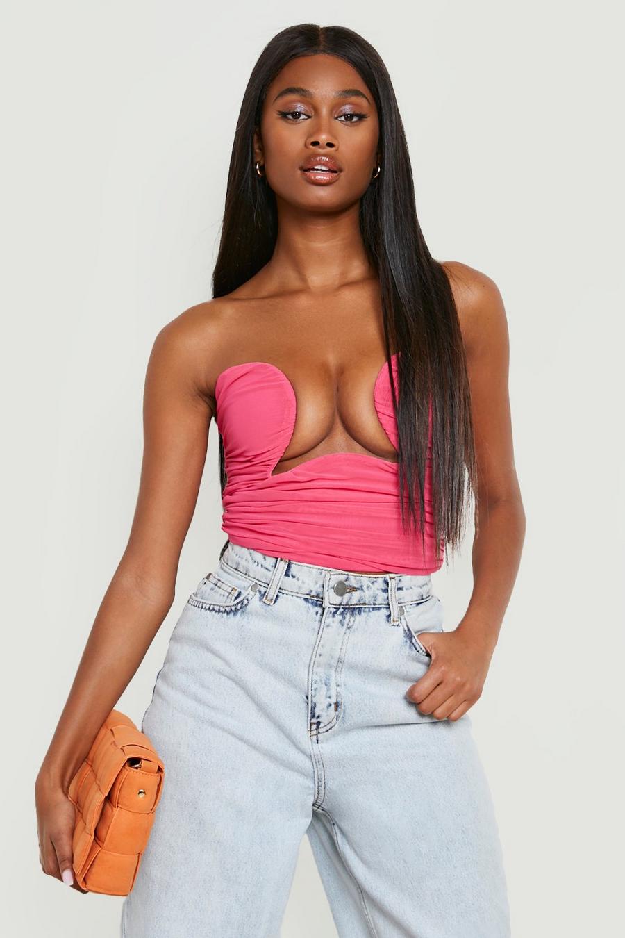 Fuchsia pink Ruched Cut Out Corset Top