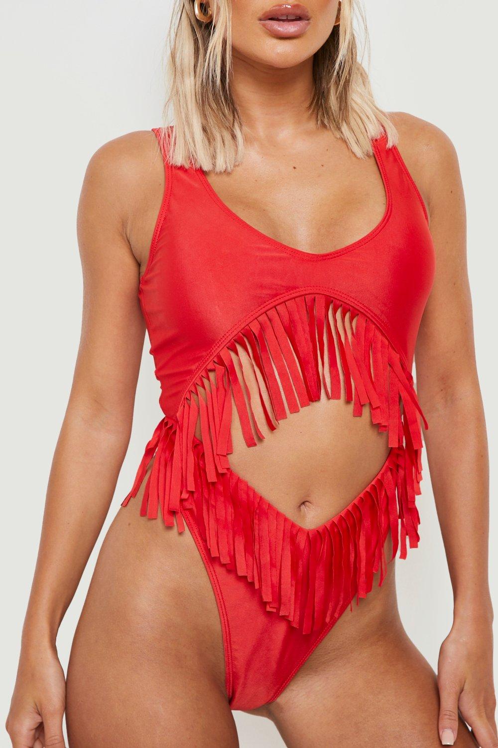 Fringe Cut Out Tie Front Swimsuit