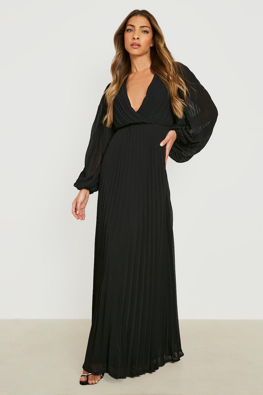 Pleated Chiffon Wrap Maxi Dress | boohoo USA