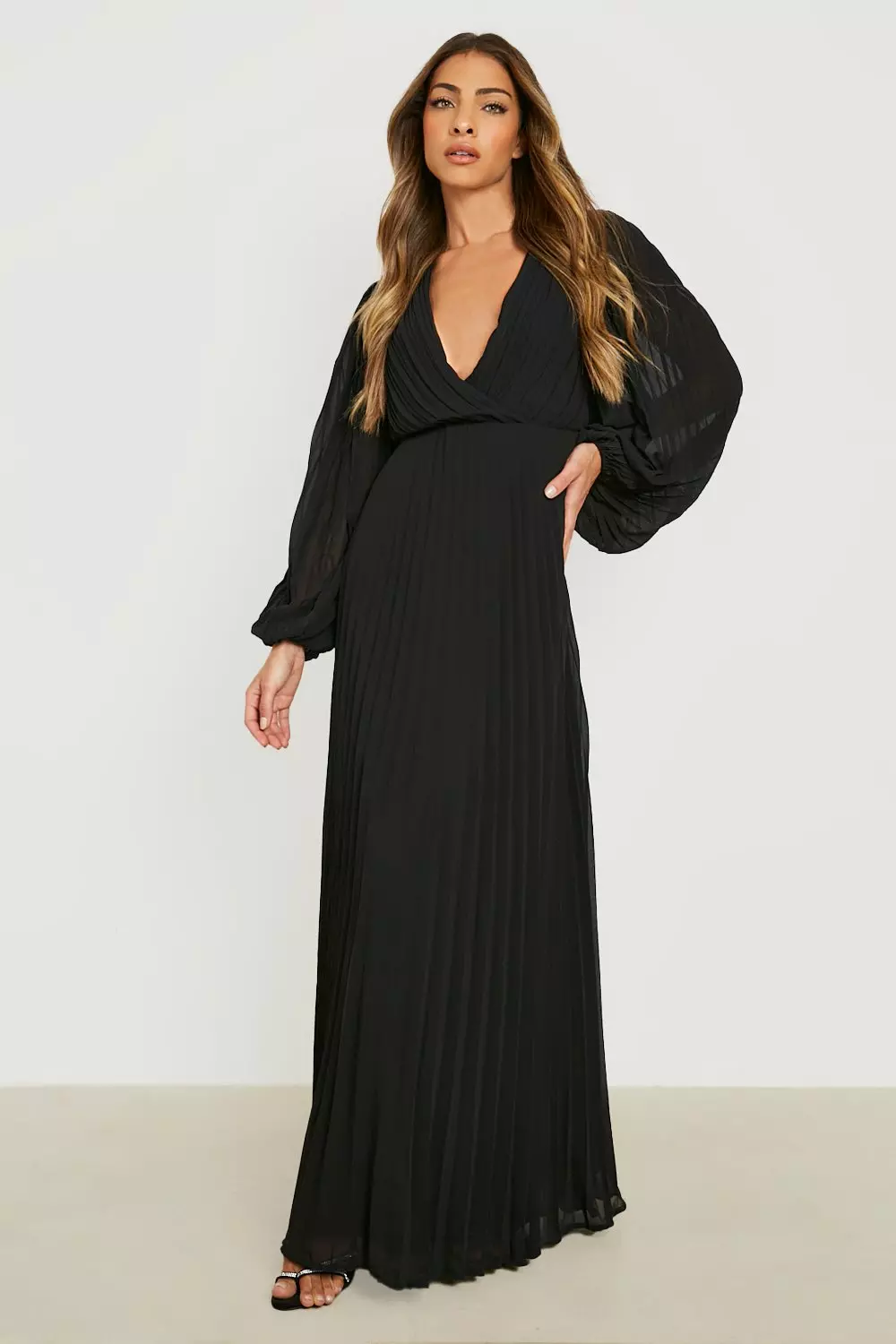 Black chiffon wrap dress on sale