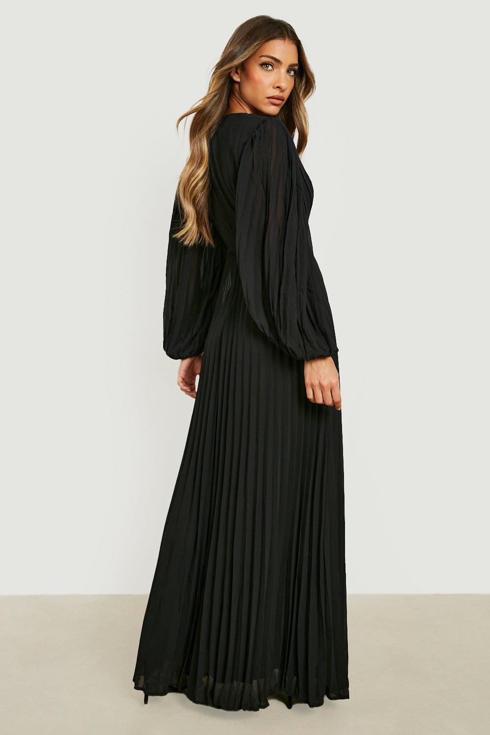 Long pleated maxi store dress