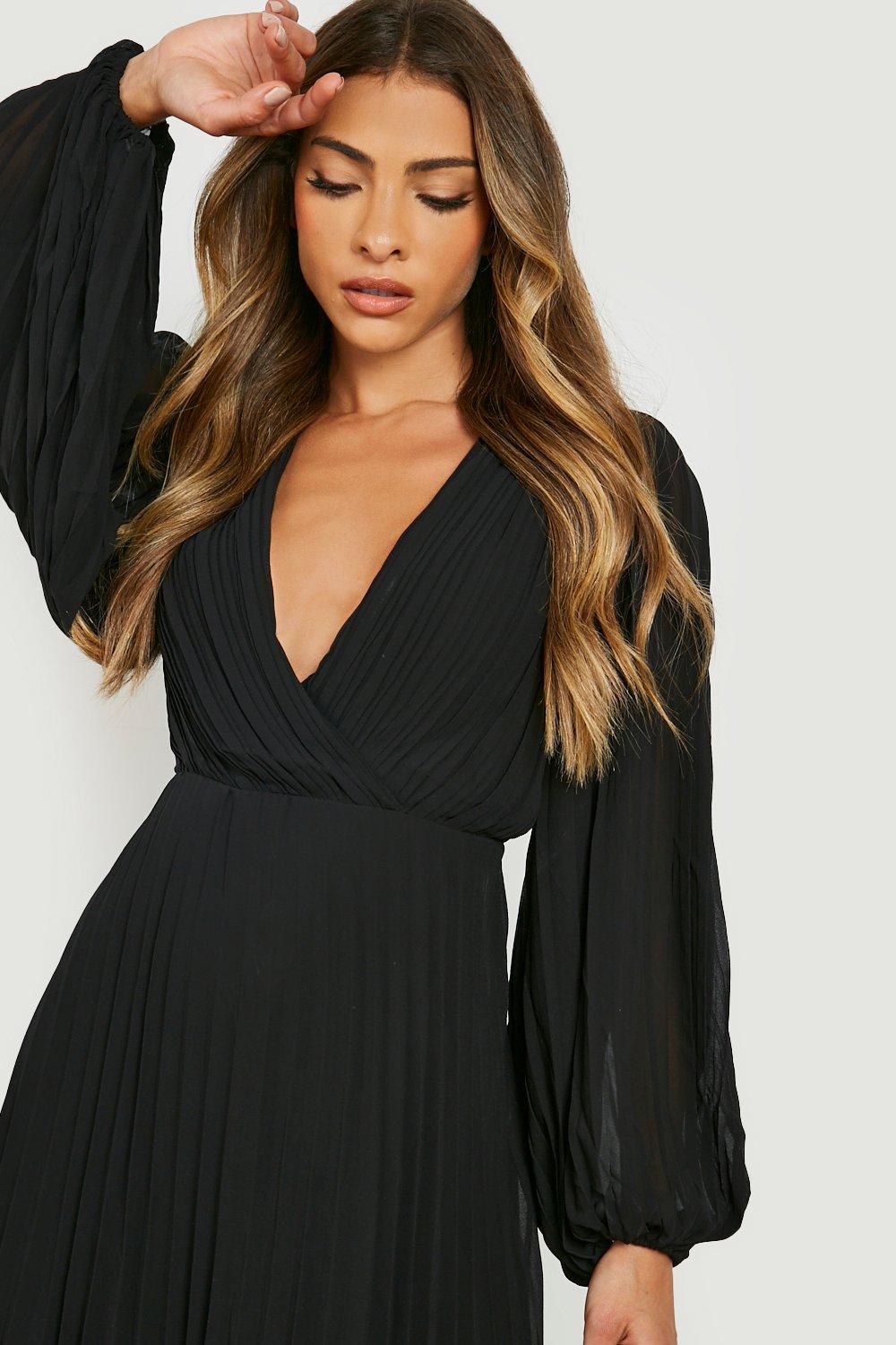 Women's Pleated Chiffon Wrap Maxi Dress