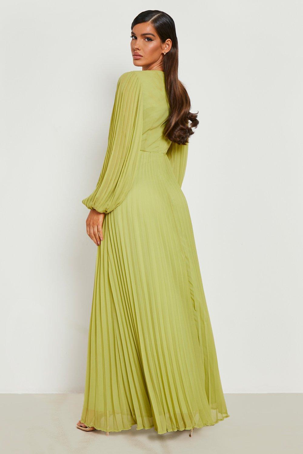 Pleated Chiffon Wrap Maxi Dress