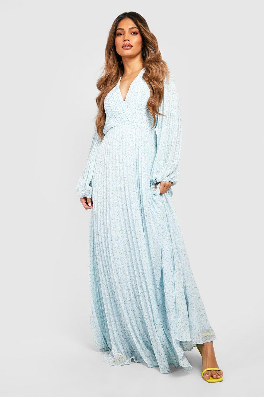 Light blue Floral Pleated Wrap Maxi Dress image number 1