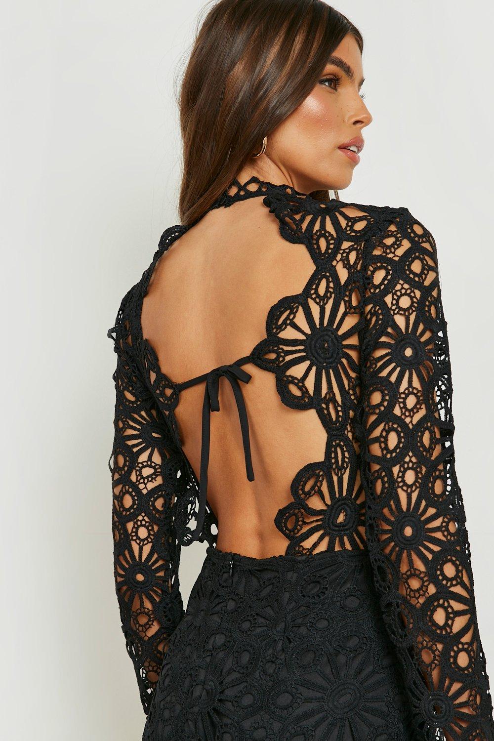 Boohoo black shop crochet dress