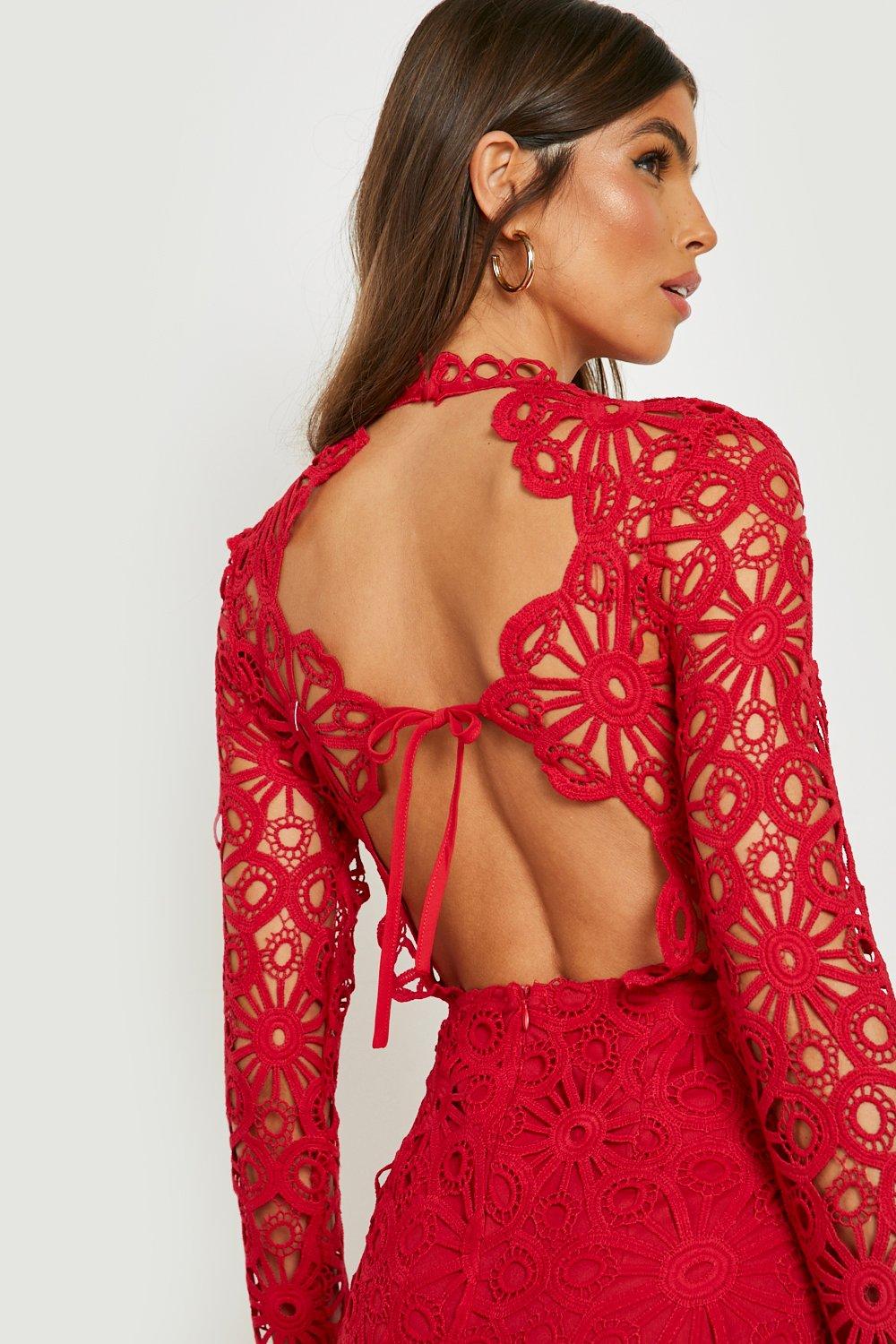 Crochet Lace Open Back Midi Dress