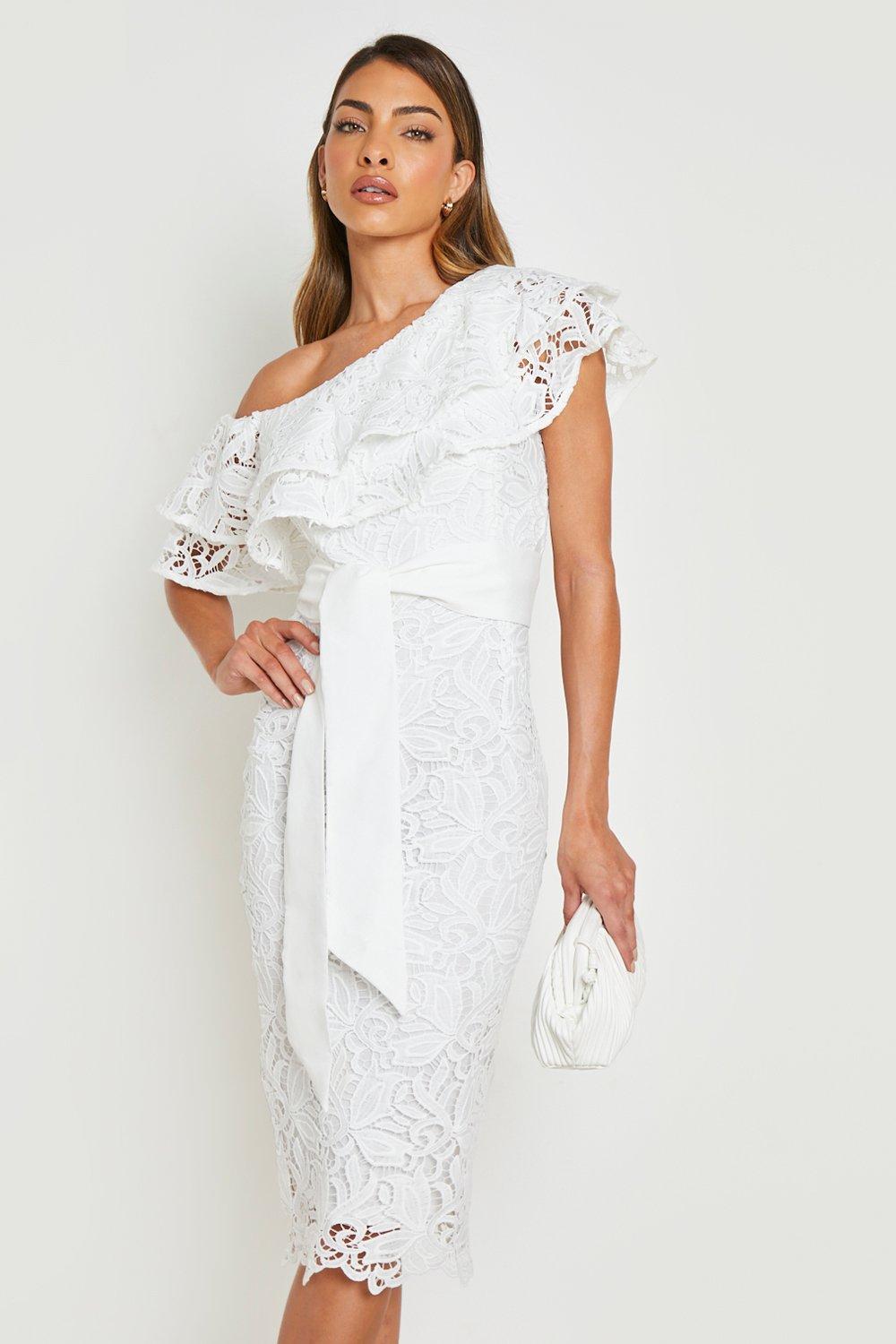 White crochet bardot store dress