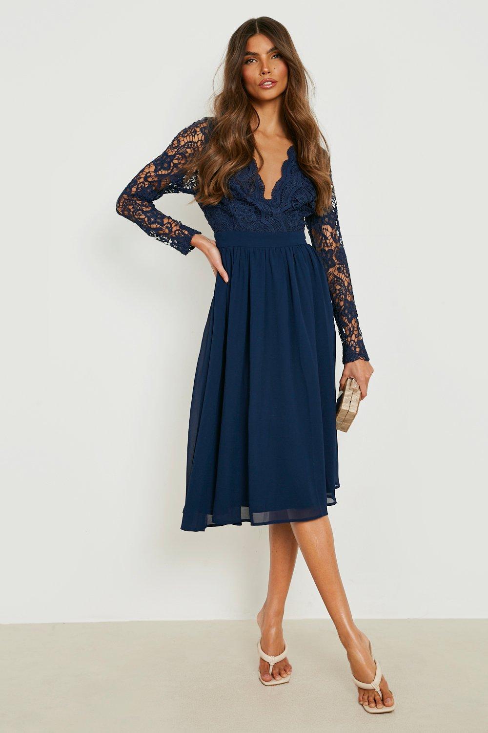 Navy blue dress sales boohoo