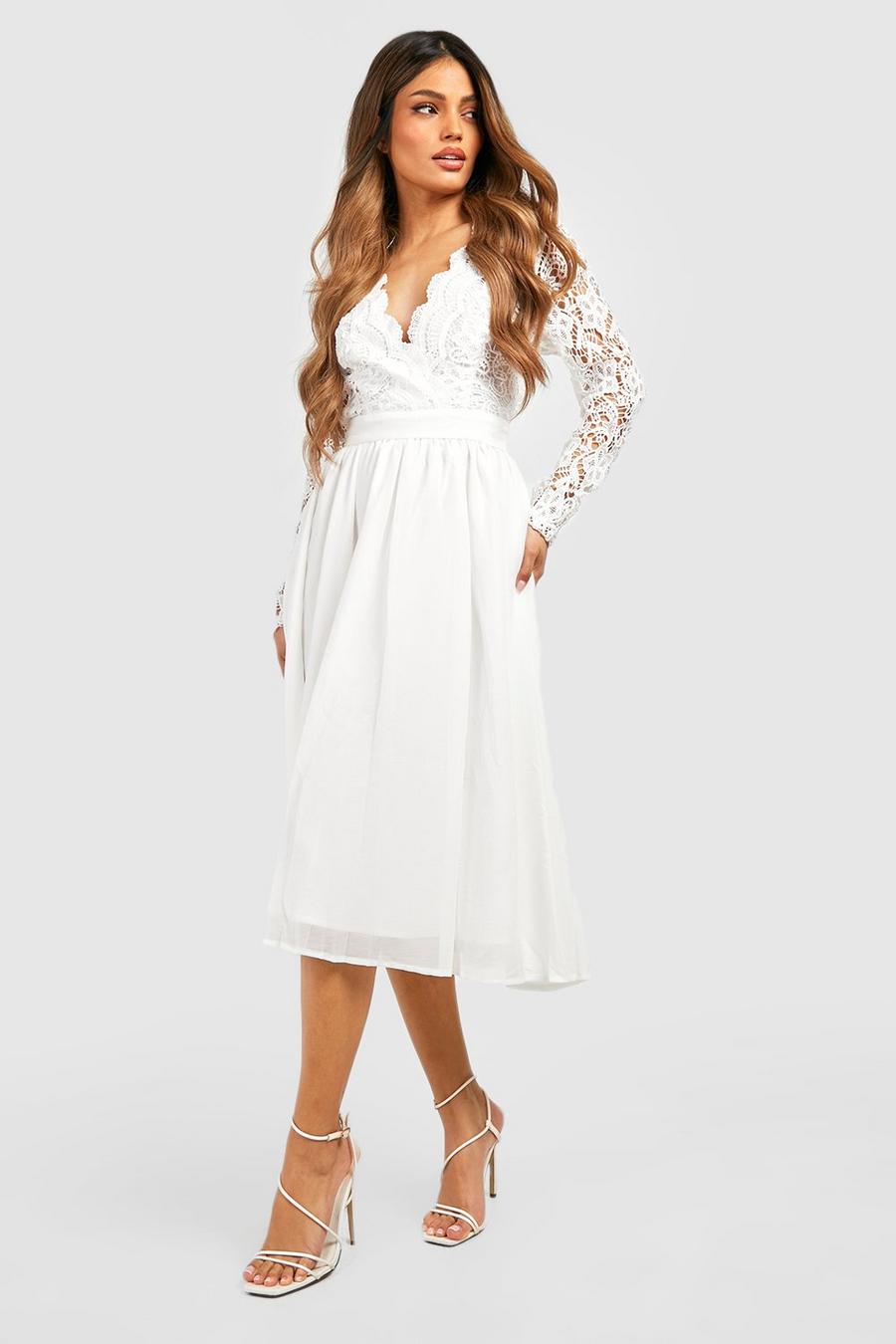 לבן שמלת סקייטר מידי עם גב פתוח ותחרה image number 1