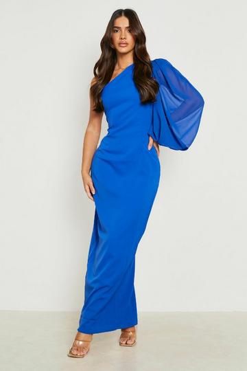 Chiffon Sleeve Asymmetric Maxi Dress cobalt
