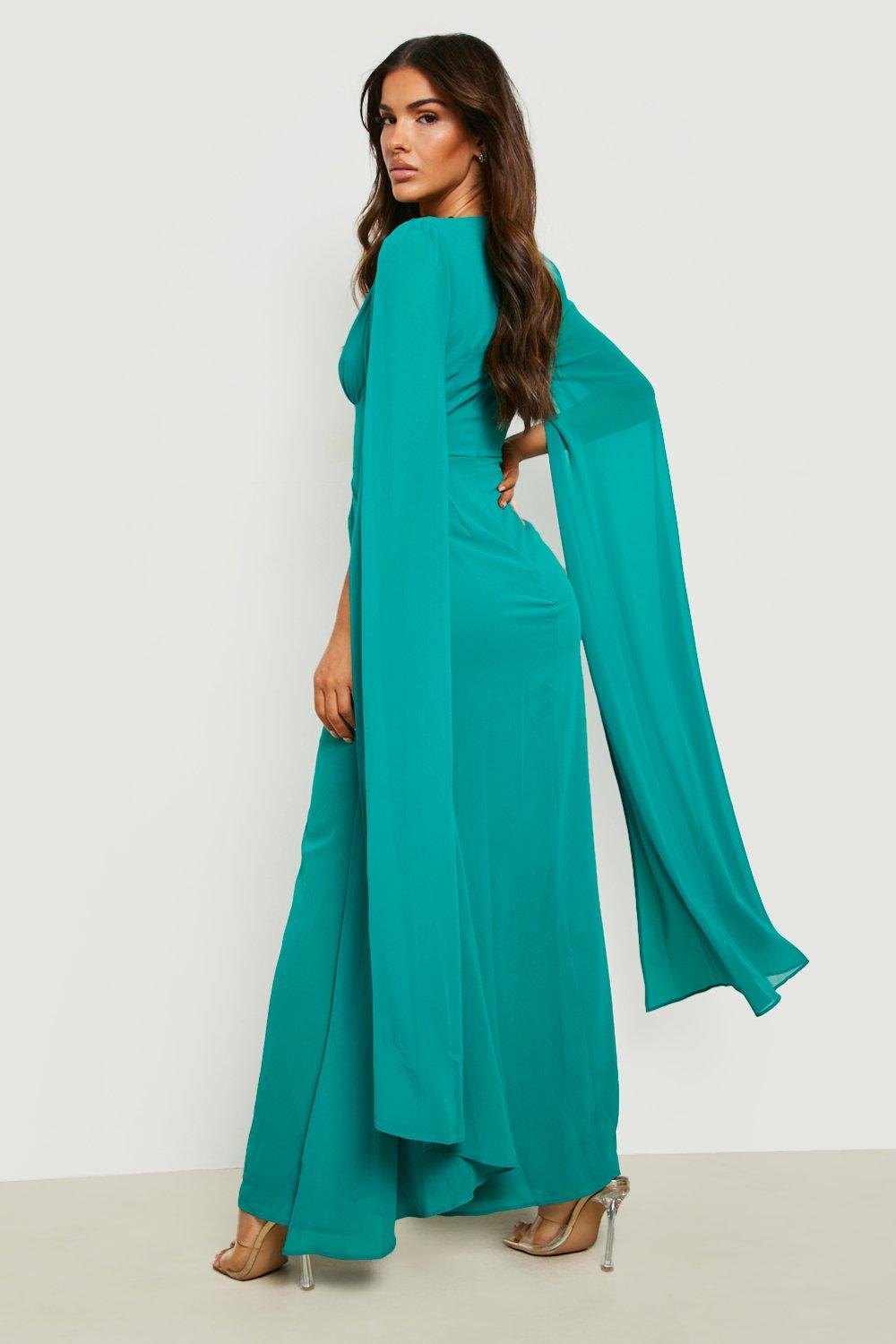 Boohoo chiffon cape detail maxi clearance dress