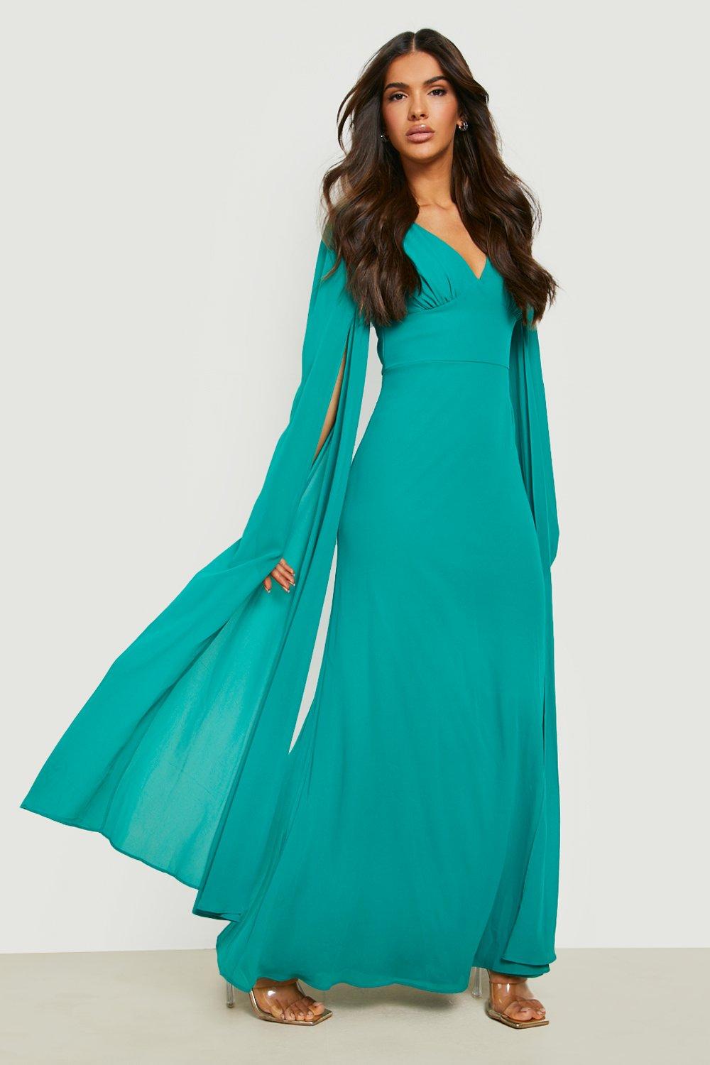 Maxi dress with cape sleeves on sale