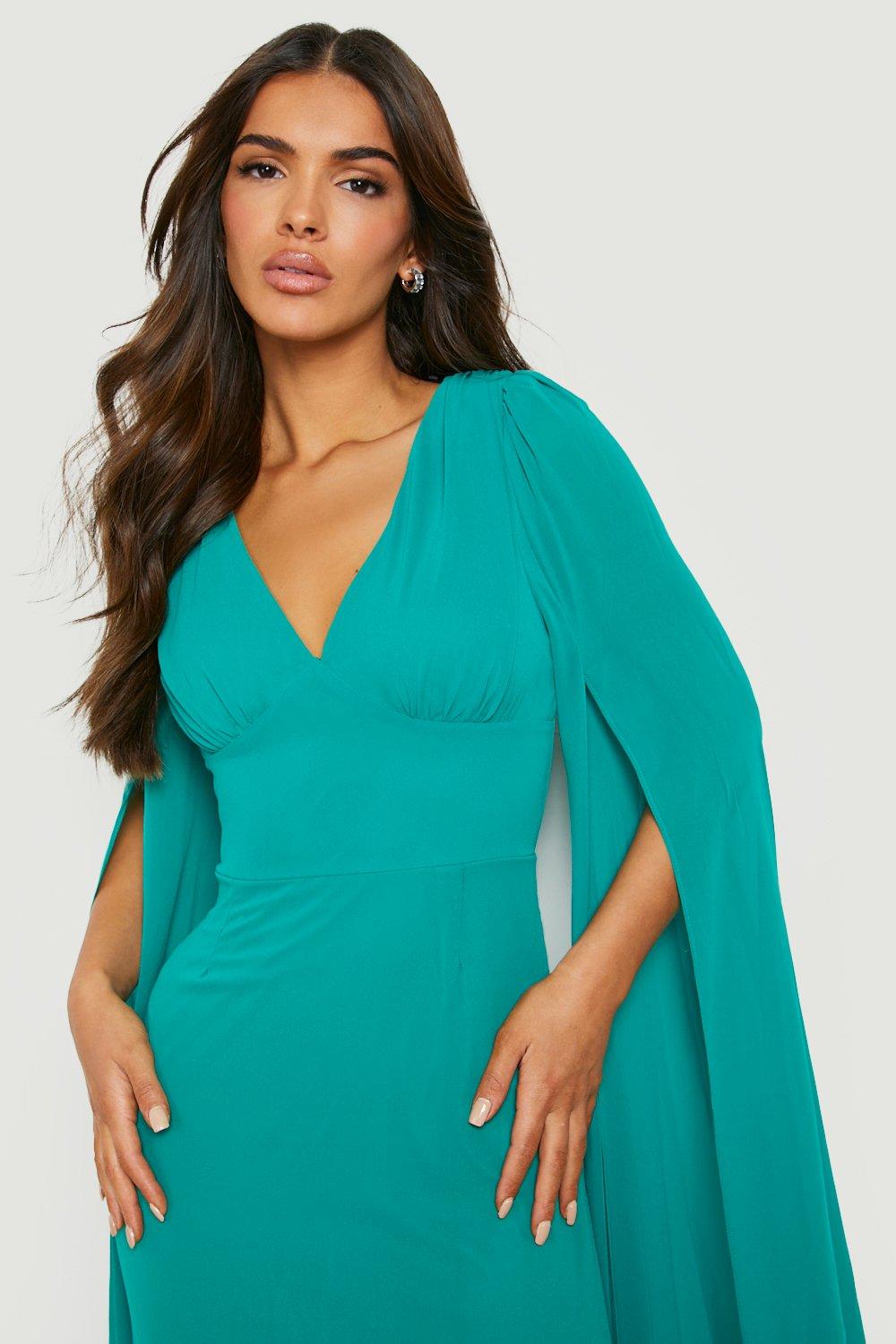 Chiffon Wrap Cape Sleeve Maxi Dress