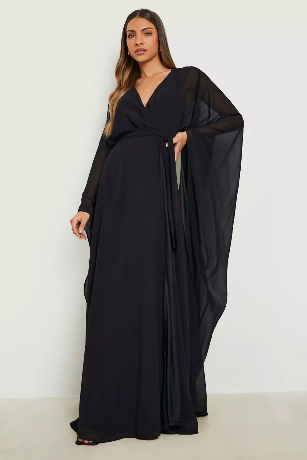 Black chiffon cheap wrap dress