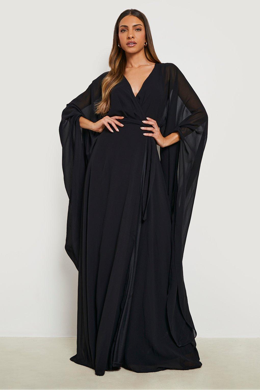 Long black chiffon outlet dress