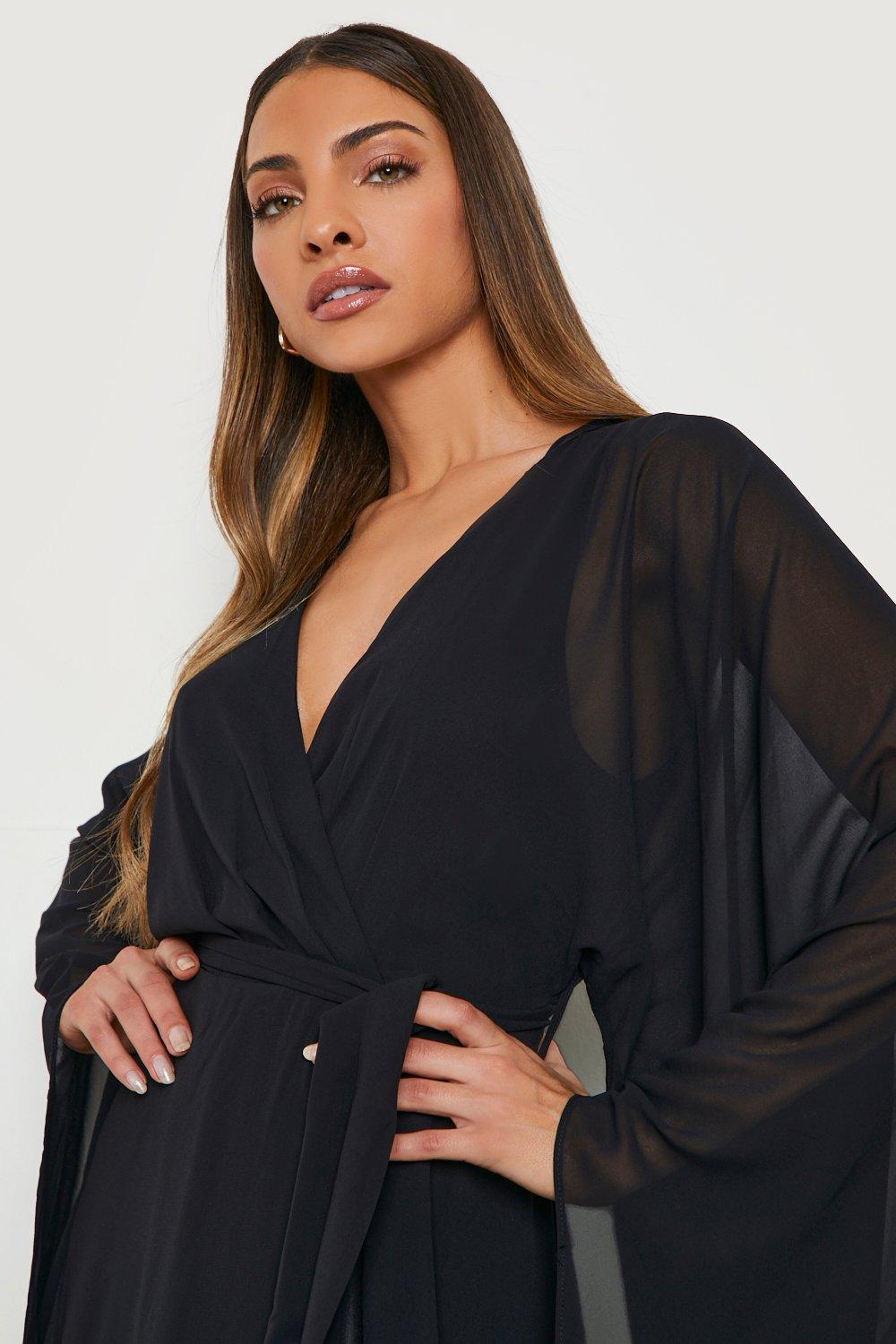 Chiffon Wrap Cape Sleeve Maxi Dress | boohoo USA