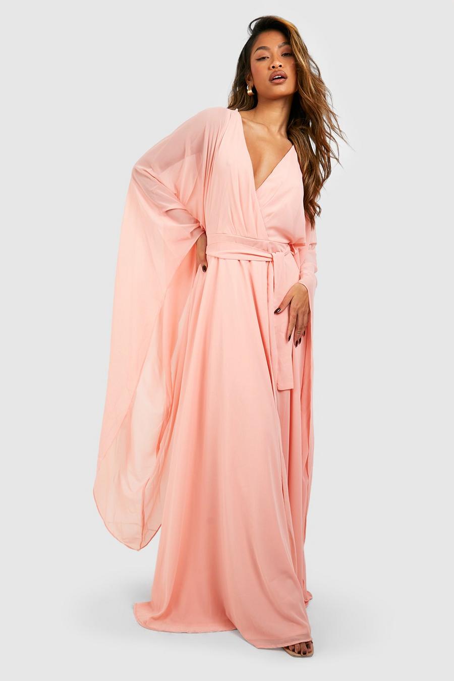 Blush Chiffon Wrap Cape Sleeve Maxi Dress image number 1
