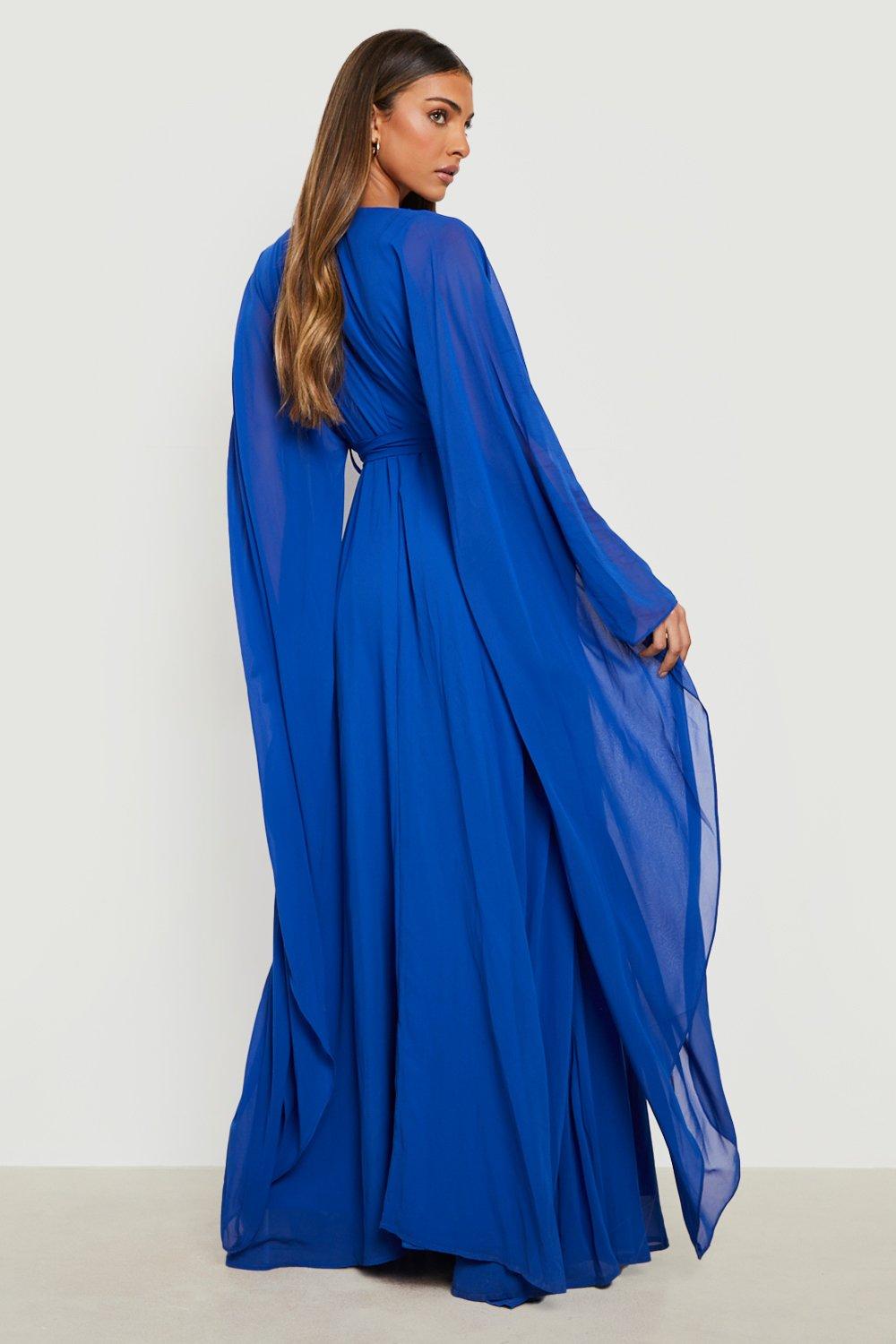 Boohoo chiffon cape detail clearance maxi dress