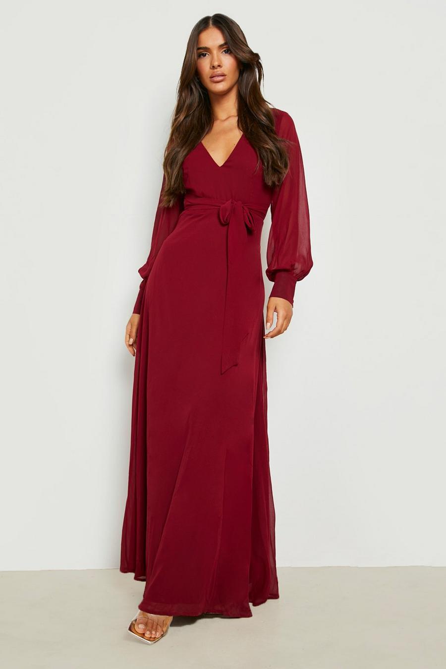 Berry Chiffon Tie Back Maxi Dress image number 1