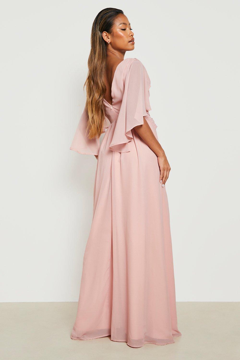 Blush chiffon dress with 2024 sleeves