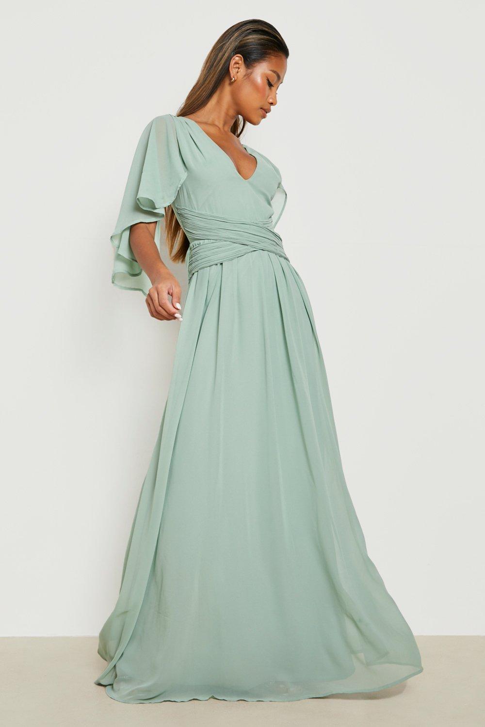 Maxi Wikkel Jurk Met Chiffon Engelenmouwen boohoo